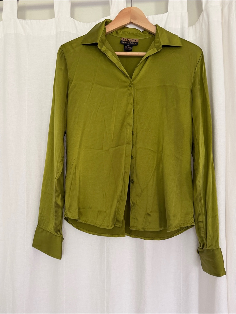 Vintage Silk Button Up Long Sleeve Top Quiet Luxury Chartreuse Green